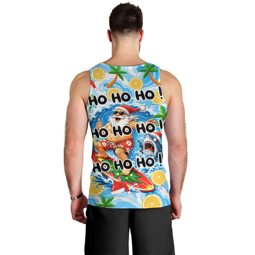 Aussie Christmas In Summer Men Tank Top Surfing Santa And Kangaroo - Tropical Cartoon Beach