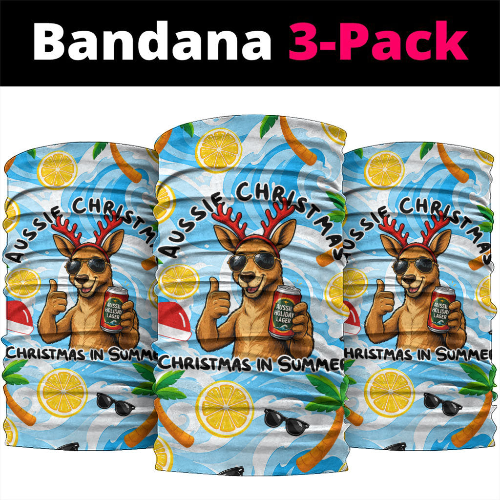 Aussie Christmas In Summer Neck Gaiter Surfing Santa And Kangaroo - Tropical Cartoon Beach