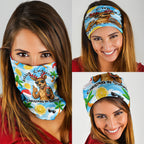 Aussie Christmas In Summer Neck Gaiter Surfing Santa And Kangaroo - Tropical Cartoon Beach