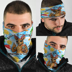 Aussie Christmas In Summer Neck Gaiter Surfing Santa And Kangaroo - Tropical Cartoon Beach