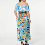 Aussie Christmas In Summer Off Shoulder Maxi Dress Surfing Santa And Kangaroo - Tropical Cartoon Beach