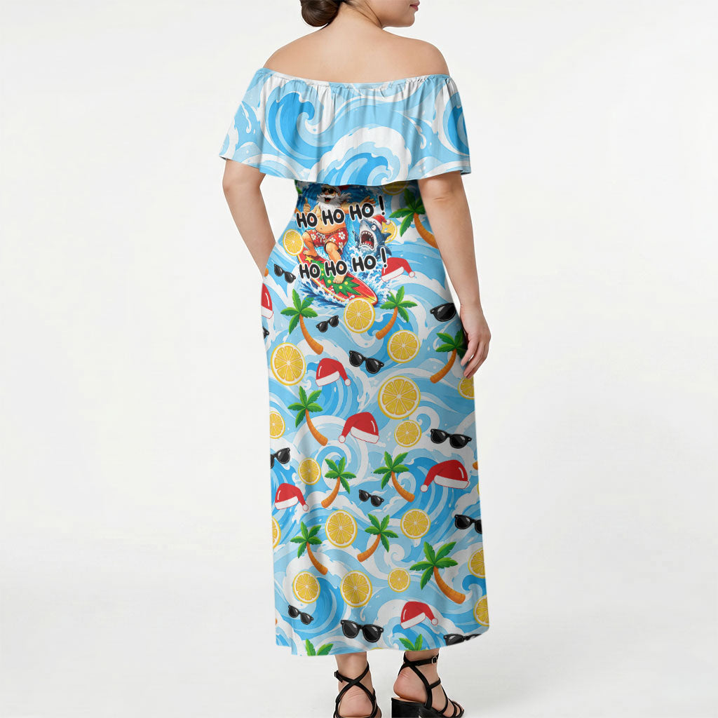 Aussie Christmas In Summer Off Shoulder Maxi Dress Surfing Santa And Kangaroo - Tropical Cartoon Beach