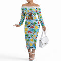 Aussie Christmas In Summer Off The Shoulder Long Sleeve Dress Surfing Santa And Kangaroo - Tropical Cartoon Beach