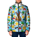 Aussie Christmas In Summer Padded Jacket Surfing Santa And Kangaroo - Tropical Cartoon Beach