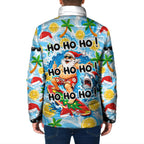 Aussie Christmas In Summer Padded Jacket Surfing Santa And Kangaroo - Tropical Cartoon Beach