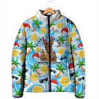 Aussie Christmas In Summer Padded Jacket Surfing Santa And Kangaroo - Tropical Cartoon Beach