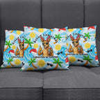 Aussie Christmas In Summer Pillow Cover Surfing Santa And Kangaroo - Tropical Cartoon Beach