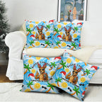 Aussie Christmas In Summer Pillow Cover Surfing Santa And Kangaroo - Tropical Cartoon Beach