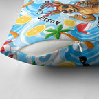 Aussie Christmas In Summer Pillow Cover Surfing Santa And Kangaroo - Tropical Cartoon Beach