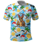 Aussie Christmas In Summer Polo Shirt Surfing Santa And Kangaroo - Tropical Cartoon Beach