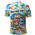 Aussie Christmas In Summer Polo Shirt Surfing Santa And Kangaroo - Tropical Cartoon Beach