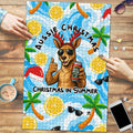 Aussie Christmas In Summer Puzzle Surfing Santa And Kangaroo - Tropical Cartoon Beach