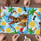 Aussie Christmas In Summer Puzzle Surfing Santa And Kangaroo - Tropical Cartoon Beach