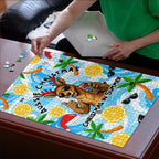 Aussie Christmas In Summer Puzzle Surfing Santa And Kangaroo - Tropical Cartoon Beach