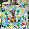 Aussie Christmas In Summer Quilt Surfing Santa And Kangaroo - Tropical Cartoon Beach