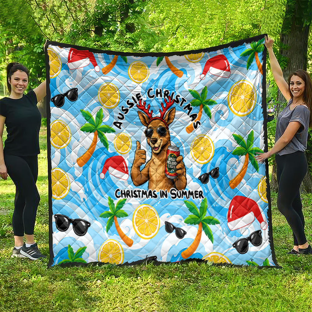 Aussie Christmas In Summer Quilt Surfing Santa And Kangaroo - Tropical Cartoon Beach