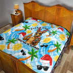 Aussie Christmas In Summer Quilt Surfing Santa And Kangaroo - Tropical Cartoon Beach
