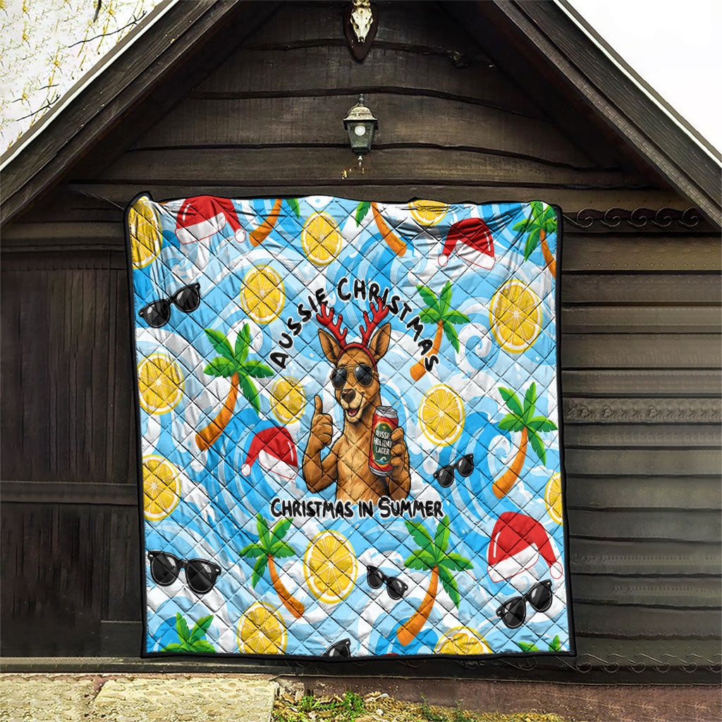 Aussie Christmas In Summer Quilt Surfing Santa And Kangaroo - Tropical Cartoon Beach