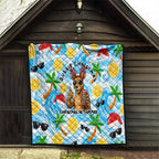 Aussie Christmas In Summer Quilt Surfing Santa And Kangaroo - Tropical Cartoon Beach