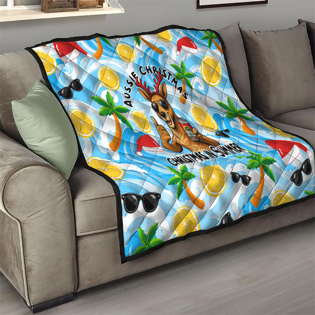 Aussie Christmas In Summer Quilt Surfing Santa And Kangaroo - Tropical Cartoon Beach