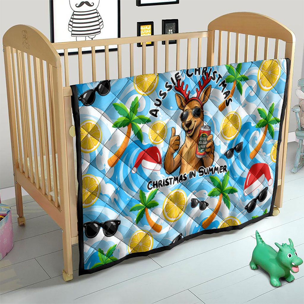 Aussie Christmas In Summer Quilt Surfing Santa And Kangaroo - Tropical Cartoon Beach