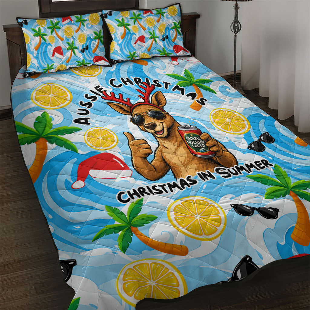 Aussie Christmas In Summer Quilt Bed Set Surfing Santa And Kangaroo - Tropical Cartoon Beach