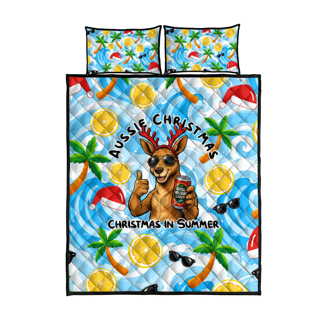 Aussie Christmas In Summer Quilt Bed Set Surfing Santa And Kangaroo - Tropical Cartoon Beach