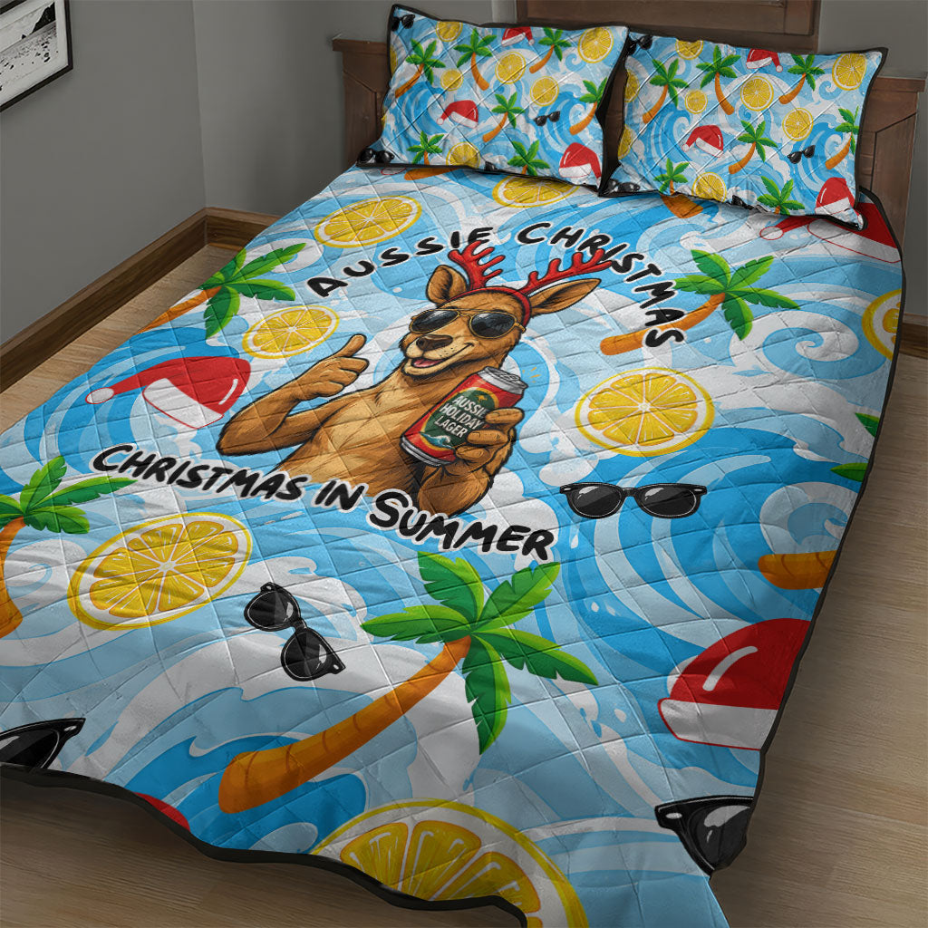 Aussie Christmas In Summer Quilt Bed Set Surfing Santa And Kangaroo - Tropical Cartoon Beach