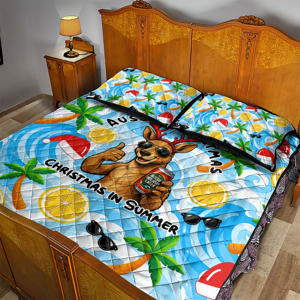 Aussie Christmas In Summer Quilt Bed Set Surfing Santa And Kangaroo - Tropical Cartoon Beach