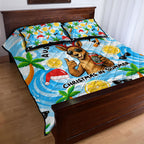Aussie Christmas In Summer Quilt Bed Set Surfing Santa And Kangaroo - Tropical Cartoon Beach