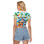 Aussie Christmas In Summer Raglan Cropped T Shirt Surfing Santa And Kangaroo - Tropical Cartoon Beach