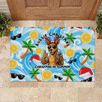 Aussie Christmas In Summer Rubber Doormat Surfing Santa And Kangaroo - Tropical Cartoon Beach