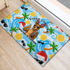 Aussie Christmas In Summer Rubber Doormat Surfing Santa And Kangaroo - Tropical Cartoon Beach