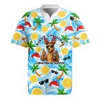Aussie Christmas In Summer Rugby Jersey Surfing Santa And Kangaroo - Tropical Cartoon Beach