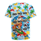 Aussie Christmas In Summer Rugby Jersey Surfing Santa And Kangaroo - Tropical Cartoon Beach