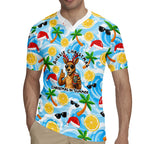Aussie Christmas In Summer Rugby Jersey Surfing Santa And Kangaroo - Tropical Cartoon Beach