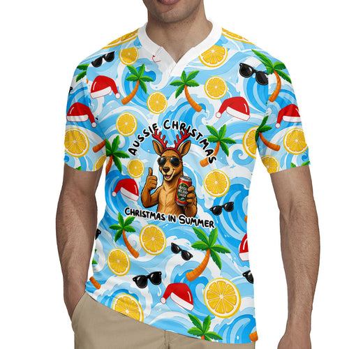 Aussie Christmas In Summer Rugby Jersey Surfing Santa And Kangaroo - Tropical Cartoon Beach