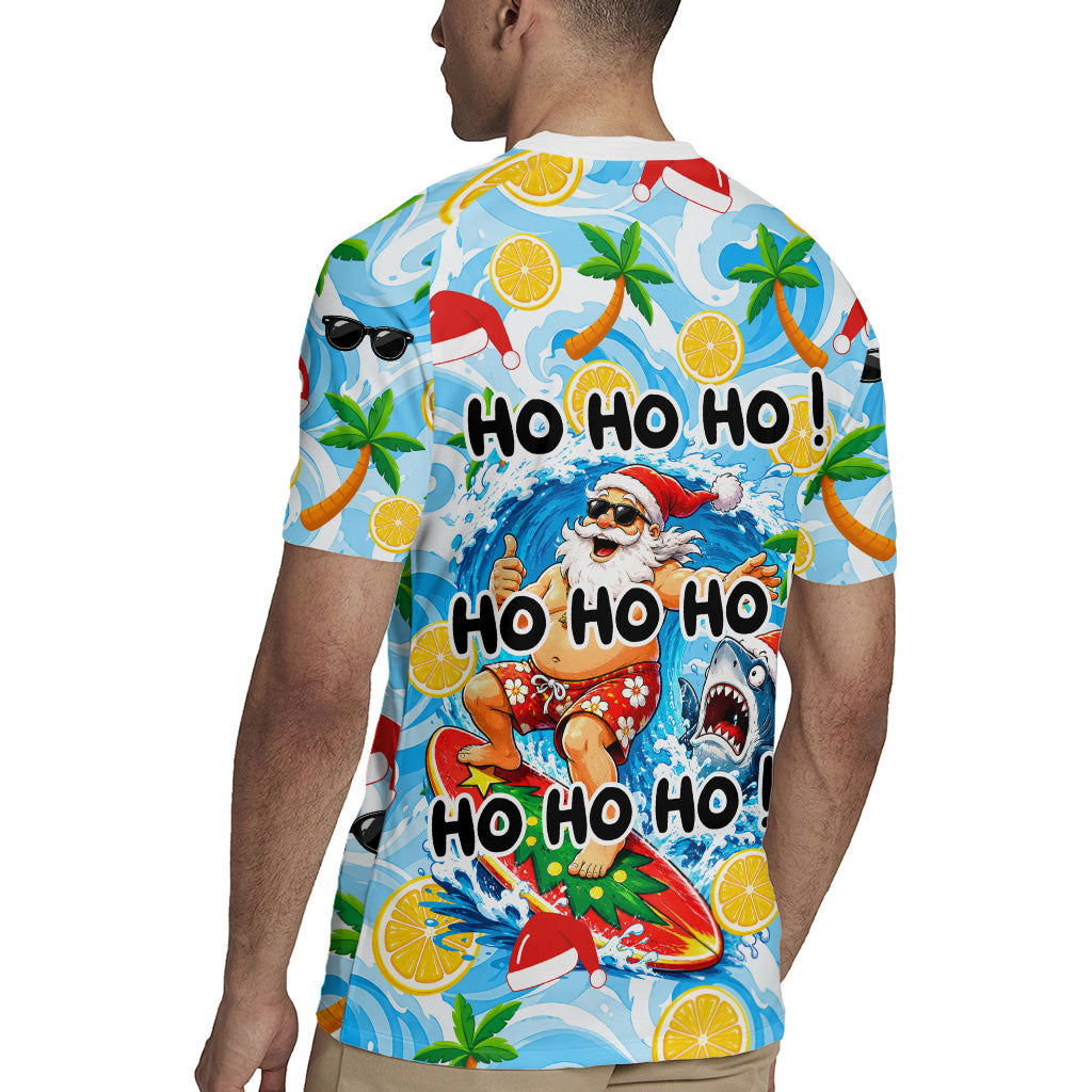 Aussie Christmas In Summer Rugby Jersey Surfing Santa And Kangaroo - Tropical Cartoon Beach