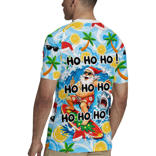 Aussie Christmas In Summer Rugby Jersey Surfing Santa And Kangaroo - Tropical Cartoon Beach