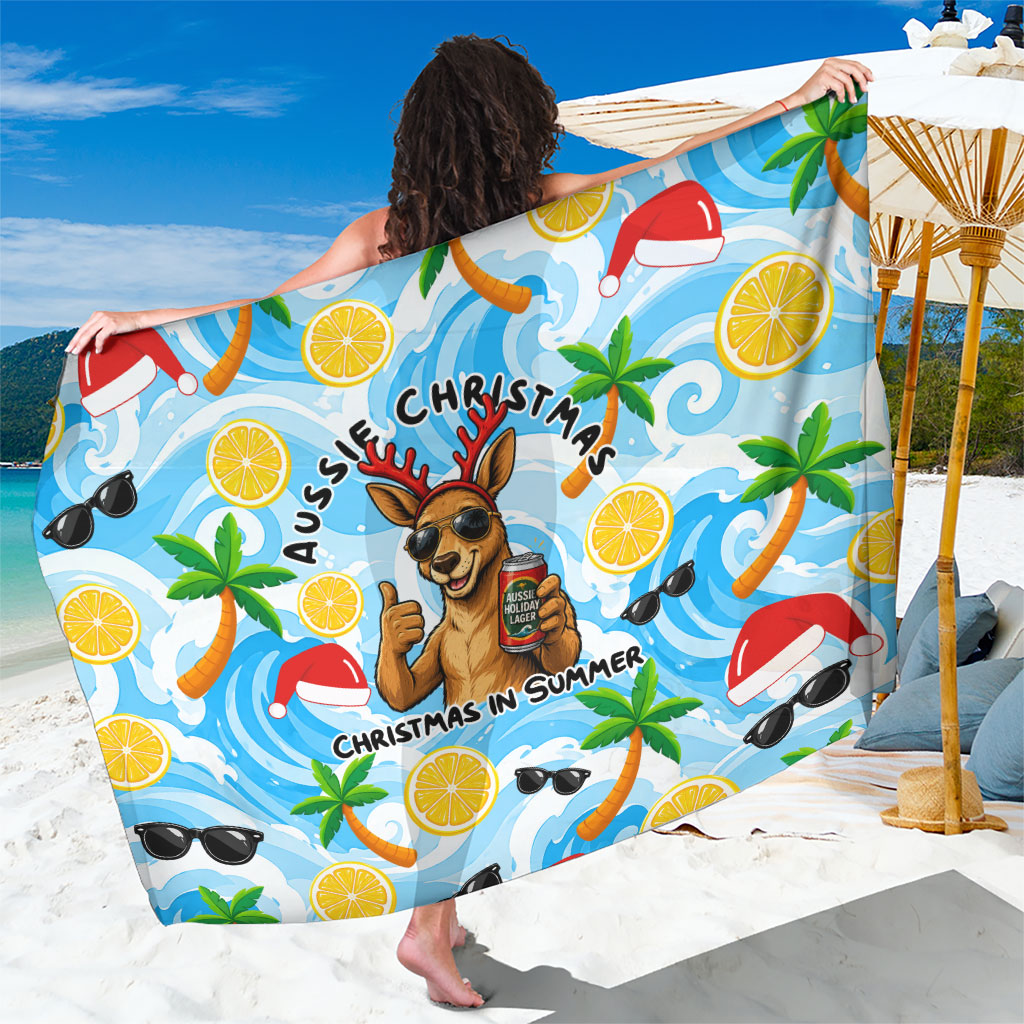 Aussie Christmas In Summer Sarong Surfing Santa And Kangaroo - Tropical Cartoon Beach