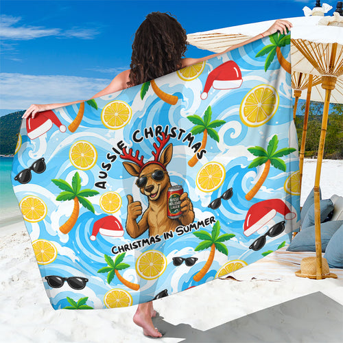 Aussie Christmas In Summer Sarong Surfing Santa And Kangaroo - Tropical Cartoon Beach