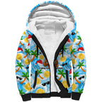Aussie Christmas In Summer Sherpa Hoodie Surfing Santa And Kangaroo - Tropical Cartoon Beach