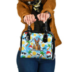 Aussie Christmas In Summer Shoulder Handbag Surfing Santa And Kangaroo - Tropical Cartoon Beach