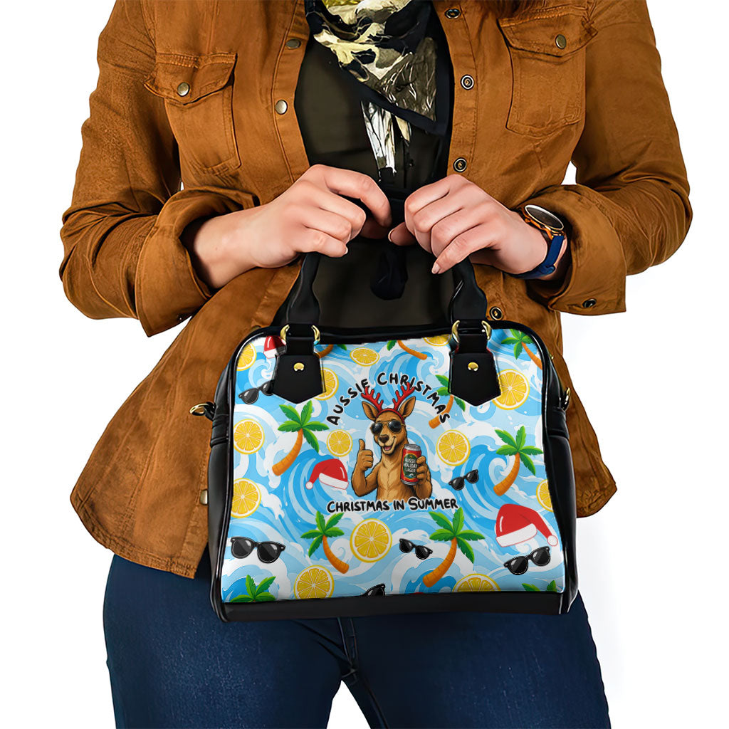 Aussie Christmas In Summer Shoulder Handbag Surfing Santa And Kangaroo - Tropical Cartoon Beach