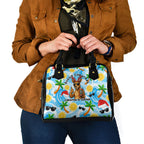 Aussie Christmas In Summer Shoulder Handbag Surfing Santa And Kangaroo - Tropical Cartoon Beach