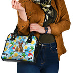 Aussie Christmas In Summer Shoulder Handbag Surfing Santa And Kangaroo - Tropical Cartoon Beach