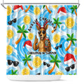 Aussie Christmas In Summer Shower Curtain Surfing Santa And Kangaroo - Tropical Cartoon Beach