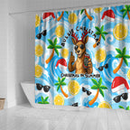 Aussie Christmas In Summer Shower Curtain Surfing Santa And Kangaroo - Tropical Cartoon Beach
