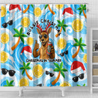 Aussie Christmas In Summer Shower Curtain Surfing Santa And Kangaroo - Tropical Cartoon Beach