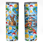 Aussie Christmas In Summer Skinny Tumbler Surfing Santa And Kangaroo - Tropical Cartoon Beach